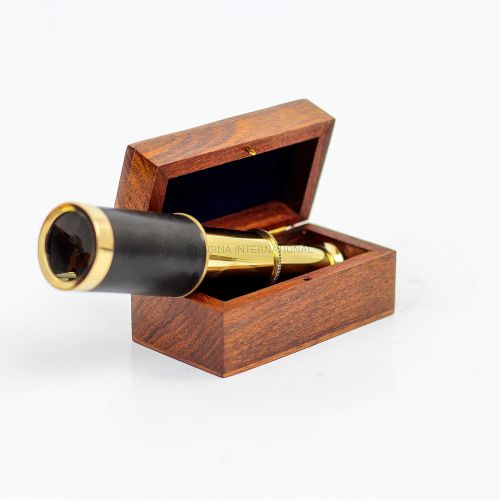  [아마존베스트]Miniature Beautiful Handcrafted Handheld Brass Telescope with Rosewood Box - Pirate Navigation Gifts - Nagina International (6 Inches, Polished Brass)