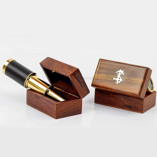  [아마존베스트]Miniature Beautiful Handcrafted Handheld Brass Telescope with Rosewood Box - Pirate Navigation Gifts - Nagina International (6 Inches, Polished Brass)