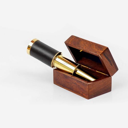  [아마존베스트]Miniature Beautiful Handcrafted Handheld Brass Telescope with Rosewood Box - Pirate Navigation Gifts - Nagina International (6 Inches, Polished Brass)