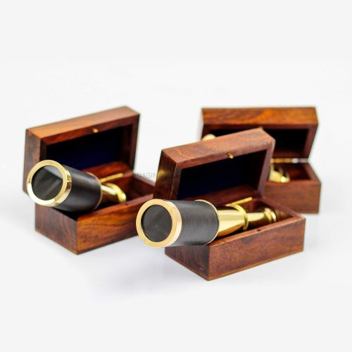  [아마존베스트]Miniature Beautiful Handcrafted Handheld Brass Telescope with Rosewood Box - Pirate Navigation Gifts - Nagina International (6 Inches, Polished Brass)