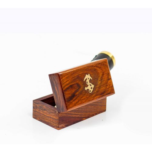  [아마존베스트]Miniature Beautiful Handcrafted Handheld Brass Telescope with Rosewood Box - Pirate Navigation Gifts - Nagina International (6 Inches, Polished Brass)