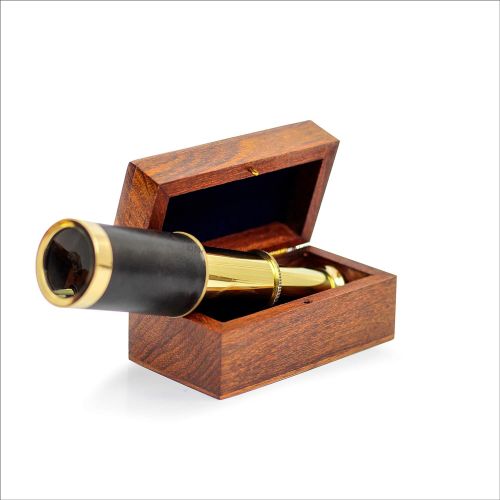  [아마존베스트]Miniature Beautiful Handcrafted Handheld Brass Telescope with Rosewood Box - Pirate Navigation Gifts - Nagina International (6 Inches, Polished Brass)