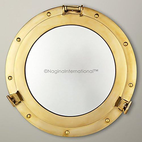  Nagina International 17 Deluxe Nautical Brass Polished Porthole Mirror | Pirates Boat Decorative Mirror | Captains Maritime Beach Home Decor & Gifts