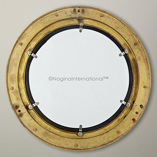  Nagina International 17 Deluxe Nautical Brass Polished Porthole Mirror | Pirates Boat Decorative Mirror | Captains Maritime Beach Home Decor & Gifts