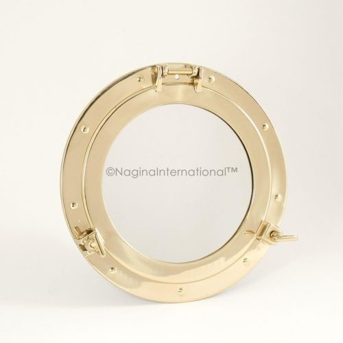  Nagina International 17 Deluxe Nautical Brass Polished Porthole Mirror | Pirates Boat Decorative Mirror | Captains Maritime Beach Home Decor & Gifts