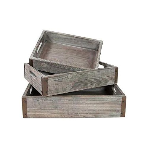  Gerson Wood Serving Trays, Rectangle Wood with Metal Corners, 13 - 17 inches, Metal Corners, Industrial, Rustic, Wedding, Event, Holiday, Party, Venue, Home Decor, (Set of 3)