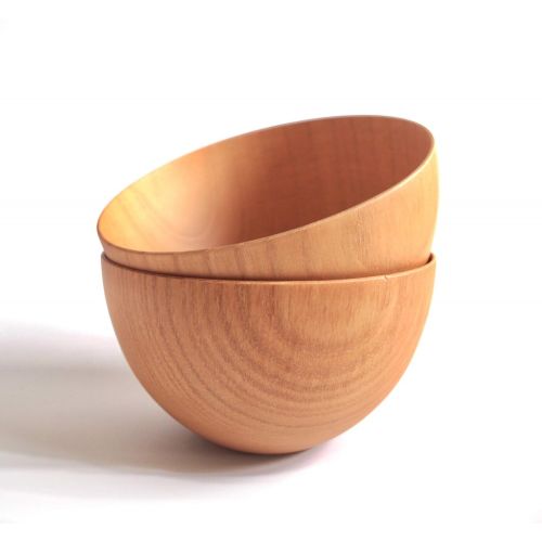  Naife Small Wooden Cereal Bowls for Soup,Pasta,Porridge,Snack,Food,Dessert (wood color,12 oz,set of 2)