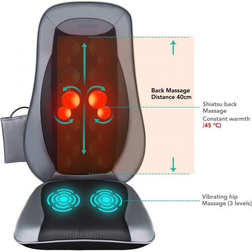  Naipo Shiatsu Back Massager Chair Pad with Heat & Vibrating Seat Massage Cushion for Shoulder Full Back Hips Muscle Relief, Use at Home Office Car