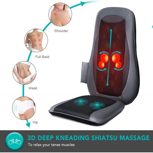  Naipo Shiatsu Back Massager Chair Pad with Heat & Vibrating Seat Massage Cushion for Shoulder Full Back Hips Muscle Relief, Use at Home Office Car