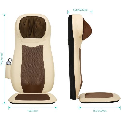  Naipo Back and Neck Massager Shiatsu Massage Chair for Seat Cushion Pad Full Body  3D Deep Kneading Vibration Heat Relieve Muscle Pain - Home Office Car Use