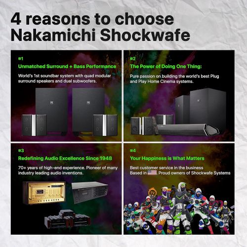  Nakamichi Shockwafe Ultra 9.2.4 Channel 1000W Dolby Atmos/DTS:X Soundbar with Dual 10 Subwoofers (Wireless) & 4 Rear Surround Speakers. Enjoy Plug and Play Explosive Bass & High En
