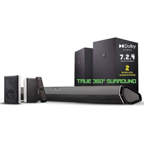  Nakamichi Shockwafe Elite 7.2.4 Channel 800W Dolby Atmos/DTS:X Soundbar with Dual 8” Subwoofers (Wireless) & 2 Rear Surround Speakers. Enjoy Plug and Play True 360° Cinema Sound &