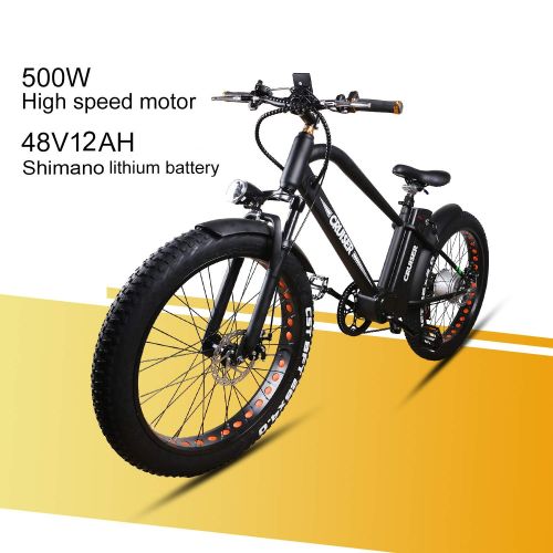  Nakto NAKTTO 26 500W Electric Bicycle Fat Tire Mountain EBike 6 Speeds Gear, Removable 48V12A Lithium Battery Smart Multi Function LED Display - with 48V12A Lithium Battery