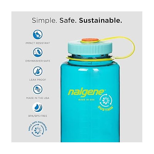  Nalgene Sustain Tritan BPA-Free Water Bottle Made with Material Derived from 50% Plastic Waste, 32 OZ, Wide Mouth, Seafoam