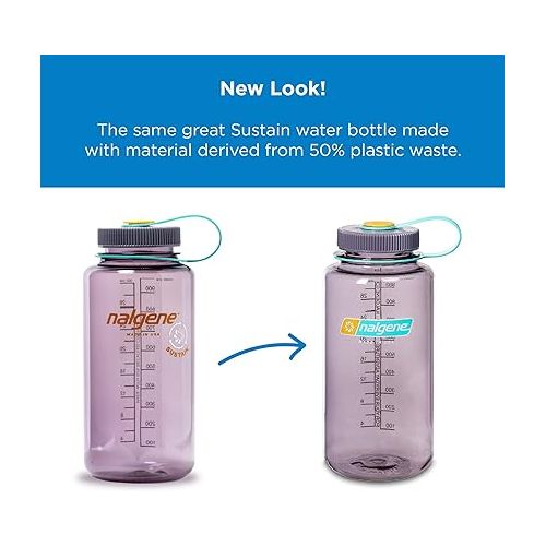  Nalgene Sustain Tritan BPA-Free Water Bottle Made with Material Derived from 50% Plastic Waste, 32 OZ, Wide Mouth, Seafoam