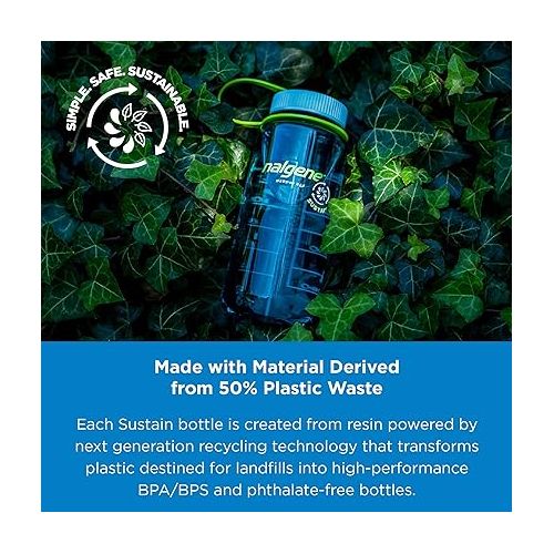  Nalgene Sustain Tritan BPA-Free Water Bottle Made with Material Derived from 50% Plastic Waste, 32 OZ, Wide Mouth, Seafoam