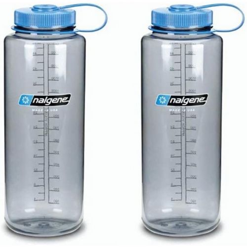  [아마존베스트]Nalgene Silo 48oz Tritan Grey W/Blue Top Wide Mouth Bottle, 2 Bottle Pack, 11.3 Inches Tall by 3.5 Inches in Diameter