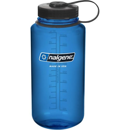  Nalgene Tritan Wide Mouth BPA-Free Water Bottle, Blue w/Black Cap, 32-Ounces