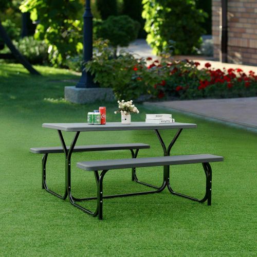  NanaPluz Party Dining Picnic Garden Desk Outdoor Backyard Patio Table Bench Set with Ebook