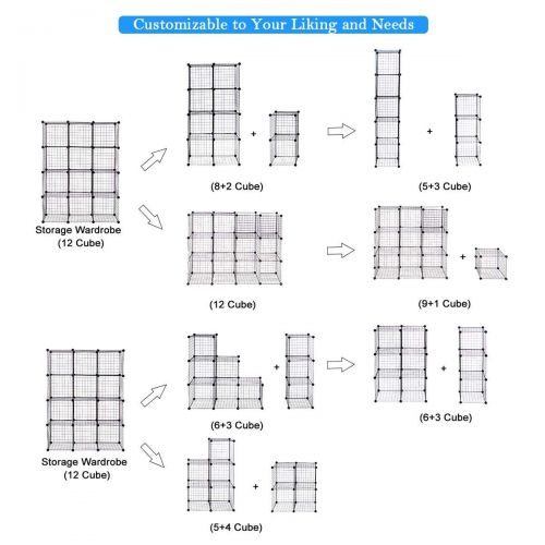  NanaPluz Black 12 Wire Cube Grid DIY Shelves Multi Function Storage w/Ebook