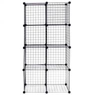 NanaPluz Black 8 Wire Cube Grid DIY Shelves Multi Function Storage w/Ebook