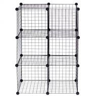 NanaPluz Black 6 Wire Cube Grid DIY Shelves Multi Function Storage Box w/Ebook