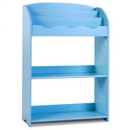 NanaPluz 35.5 Blue 3-Tiers Kids Storage Shelf Bookcase Furniture Teen Magazine Display Study Bookshelf Organizer with Ebook