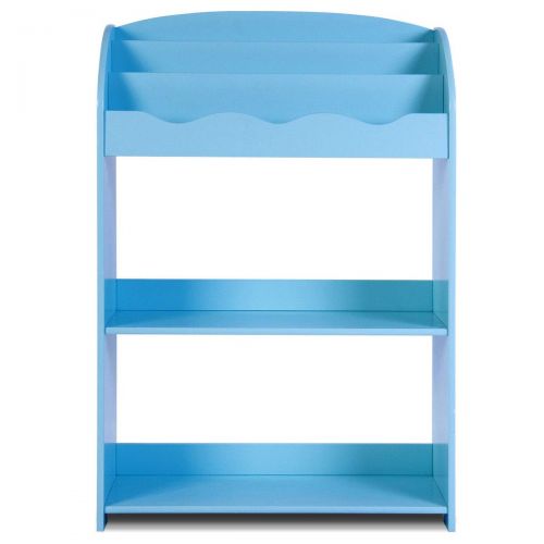  NanaPluz 35.5 Blue 3-Tiers Kids Storage Shelf Bookcase Furniture Teen Magazine Display Study Bookshelf Organizer with Ebook