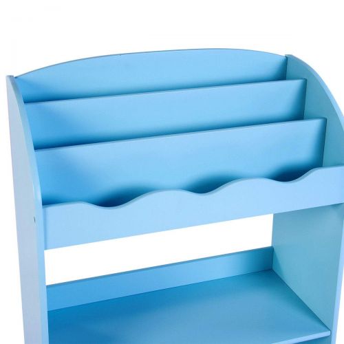  NanaPluz 35.5 Blue 3-Tiers Kids Storage Shelf Bookcase Furniture Teen Magazine Display Study Bookshelf Organizer with Ebook