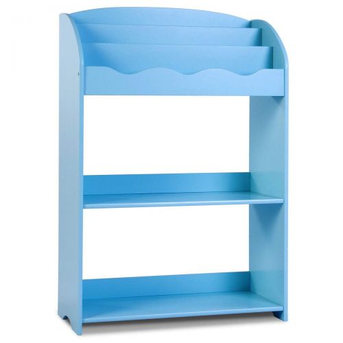  NanaPluz 35.5 Blue 3-Tiers Kids Storage Shelf Bookcase Furniture Teen Magazine Display Study Bookshelf Organizer with Ebook