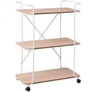NanaPluz 32.7 White 3-Tier Metal Pipe Rolling Storage Cart Rack Wood Board Shelves Organizer Service Display w 2 Handles with Ebook