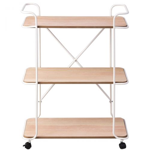  NanaPluz 32.7 White 3-Tier Metal Pipe Rolling Storage Cart Rack Wood Board Shelves Organizer Service Display w 2 Handles with Ebook