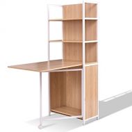 NanaPluz Convertible 2-in-1 Folding Computer Desk Cabinet Workstation Table Shelf Storage wBookshelf with Ebook