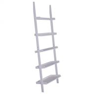 NanaPluz 74.8 White 5-Tier Functional Wall Leaning Ladder Shelf Bookcase Rack Plant Storage Display Bookshelf Stand Organizer with Ebook