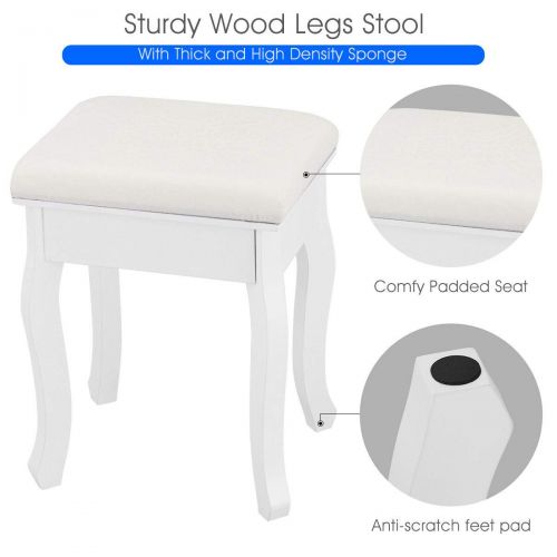  NanaPluz 27.5 L White Bathroom Vanity Makeup Table Cushioned Stool Set Tri Folding Mirror Dressing Desk Round Knob w/Drawer with Ebook