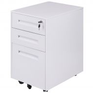 NanaPluz 25.6 H White Metal Office Rolling A4 File Cabinet Storage Organizer w/ 3 Sliding Drawer & Key with Ebook