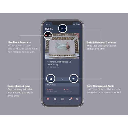  Nanit Plus - Smart Baby Monitor and Floor Stand: Camera with HD Video & Audio - Sleep Tracking - Night Vision - Temperature & Humidity Sensors and Two-Way Audio