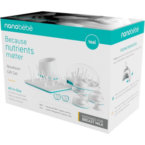  Nanobebe Complete Newborn Baby Bottle Gift Set & Accessories, Teal