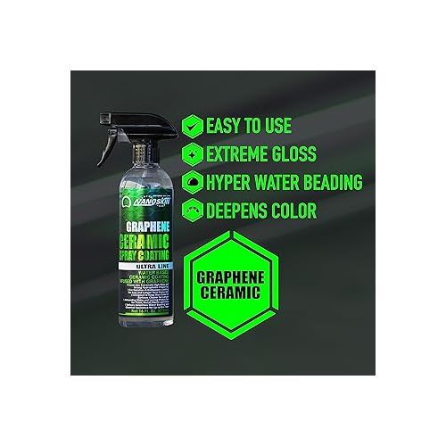  Nanoskin Graphene Ceramic Spray Coating 1 Gallon - Water Based Super Hydrophobic Spray Substitutes Car Waxes, Paint Sealant, Top Coat Polymer | Apply After Car Wash, Clay Bar, Car Polisher Buffer