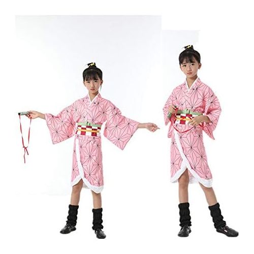  할로윈 용품Nanrui Trade. Tanjirou Kamado kids Kimono Hallowee Kochou Shinobu Uniform Cloak Boys Cosplay Costumes