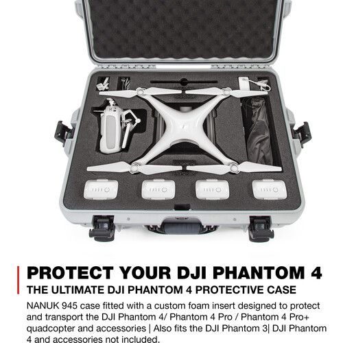  Nanuk 945 Waterproof Hard Case for DJI Phantom 4/4 Pro/4 Pro+ & Phantom 3 (Silver)