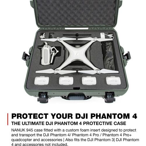  Nanuk 945 Waterproof Hard Case for DJI Phantom 4/4 Pro/4 Pro+ & Phantom 3 (Olive)