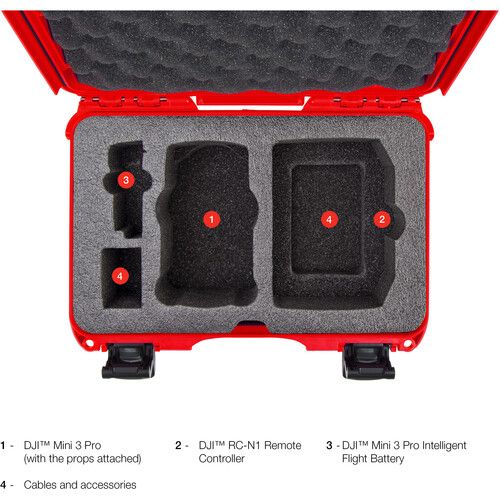  Nanuk 909 Waterproof Hard-Shell Case for DJI Mini 3 Pro & RC-N1 Remote (Red)