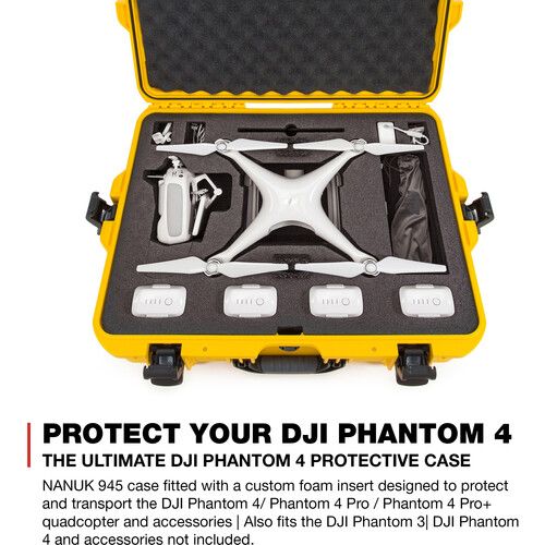  Nanuk 945 Waterproof Hard Case for DJI Phantom 4/4 Pro/4 Pro+ & Phantom 3 (Yellow)