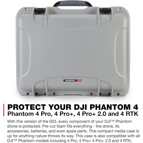  Nanuk 933 DJI Drone Waterproof Hard Case with Custom Foam Insert for The Phantom 4 Pro / 4 Pro+ / 4 Pro+ 2.0 & 4 RTK - Silver