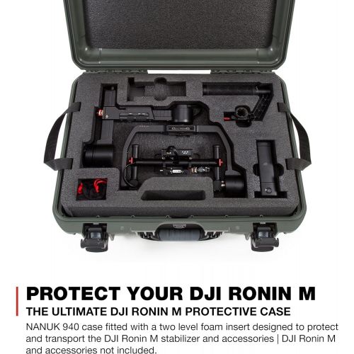  Nanuk 940 Ronin M Waterproof Hard Case with Custom Foam Insert for DJI Ronin M Gimbal Stabilizer System - Olive