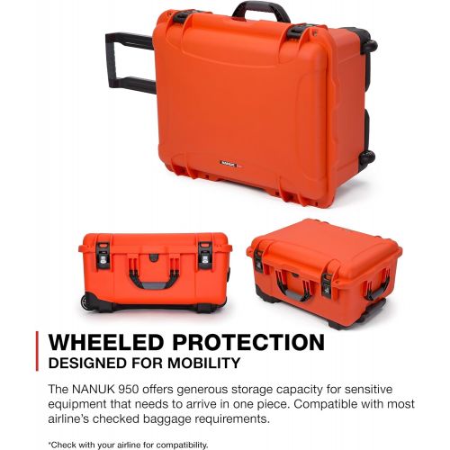  Nanuk 950 Waterproof Hard Case with Wheels and Foam Insert - Orange