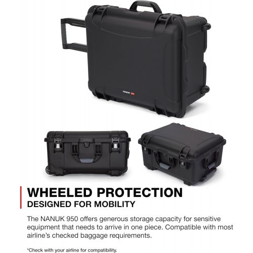  Nanuk 950 Waterproof Hard Case with Wheels and Padded Divider - Black