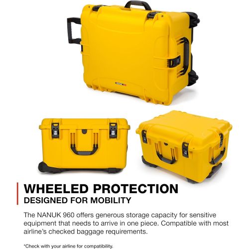  Nanuk 960 Waterproof Hard Case with Wheels and Padded Divider - Yellow