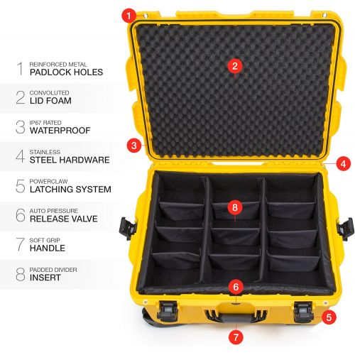  Nanuk 960 Waterproof Hard Case with Wheels and Padded Divider - Yellow